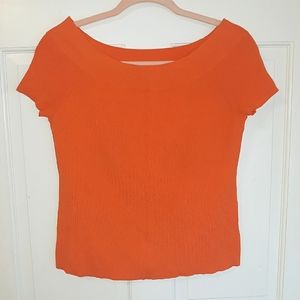 Vintage y2k orange boatneck ribbed knit short sleeve cropped top